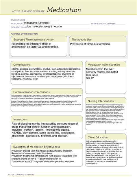 Ati Medication Template Heparin