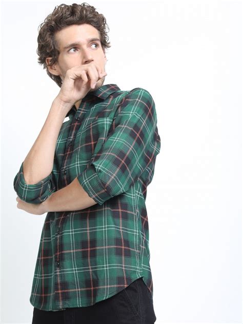 Buy Highlander Green Black Slim Fit Checked Casual Shirt For Men Online