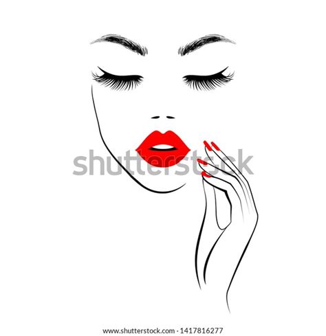 Beautiful Woman Face Red Lips Lush Stock Vector Royalty Free