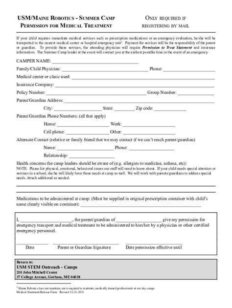 Fillable Online Usm Maine Emergency Medication Sample Permission Forms