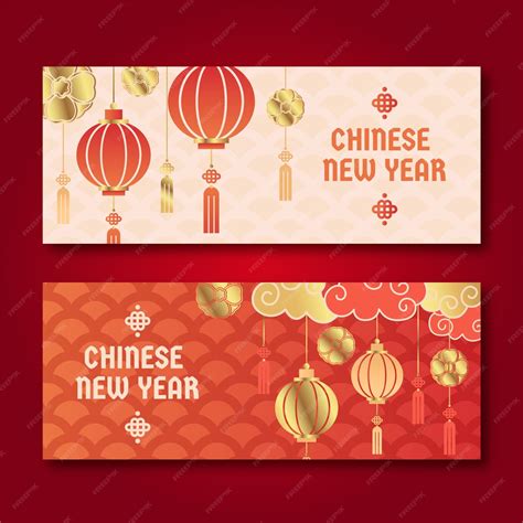 Free Vector Red And Golden Chinese New Year Banners