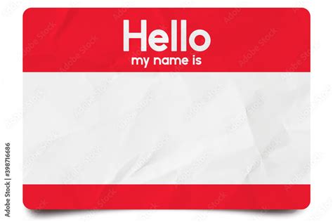 Red Hello My Name Is Name Tag Blank Template Stock Photo Adobe Stock