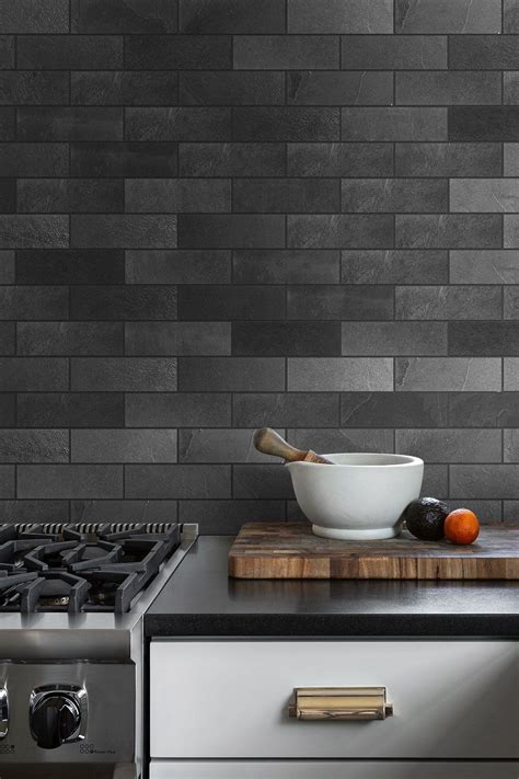 Black Dark Gray Slate Backsplash Tile Subway Slate