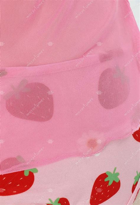 Women Costume Strawberry Daisy Pattern With Bowknot Sexy Lingerie Set Mesh Top And Brief Top