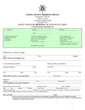 Fillable Online Application For Renewal Of License To Carry Concealed