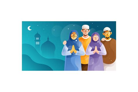 Muslim Family Celebrate Happy Eid Mubara Graphic by Ian Mikraz ...