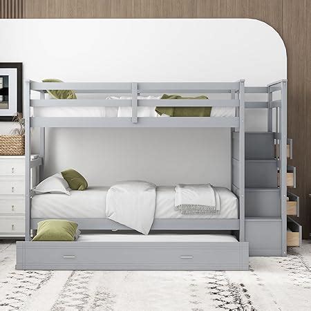 Amazon Biadnbz Twin Over Twin Bunk Bed With Stairs Storage And