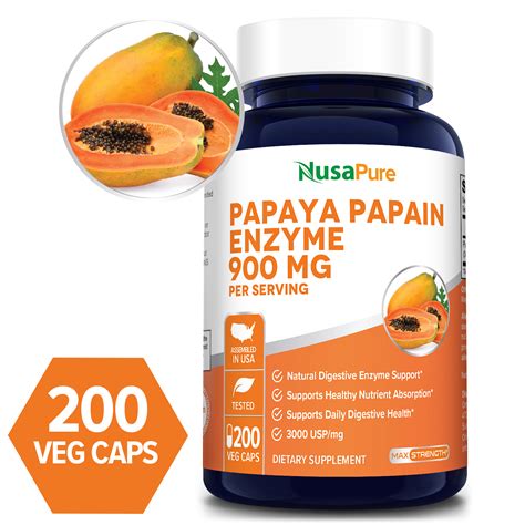 Papaya Papain Enzyme 900mg 200 Veg Caps 100 Vegetarian Non Gmo