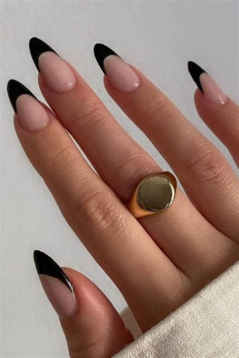 Black French Tip Press On Nails Classy Acrylic Nails Almond Acrylic