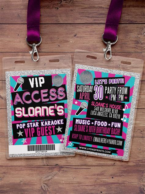 Disco Retro Neon Vip Pass Backstage Pass Vip Invitation Birthday Invitation Pop Star