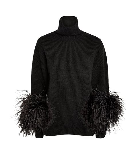 LAPOINTE Feather Trim Cashmere Sweater In Black Lyst UK