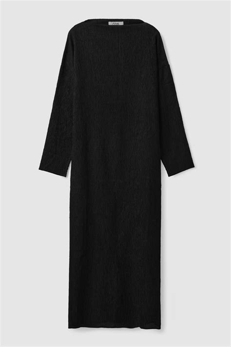 Cos Long Sleeve Pleated Midi Dress Black Editorialist