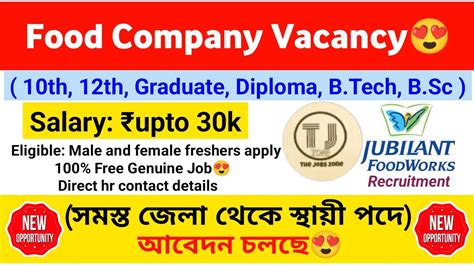 Food Company Vacancy Jubilant Foodworks Jobs Private Company