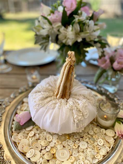 Fall Wedding Centerpiece White Pumpkins Embellished Velvet Etsy