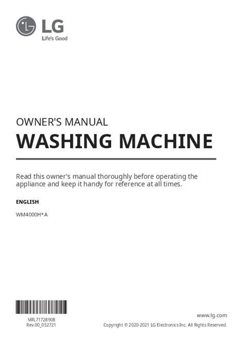 Lg Washing Machine Owner S Manual For Wm H Series