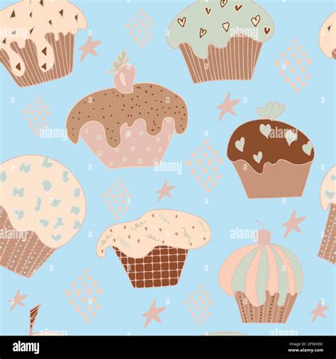 Vector Seamless Pattern Cute Cupcakes With Stars Stock Photo Alamy