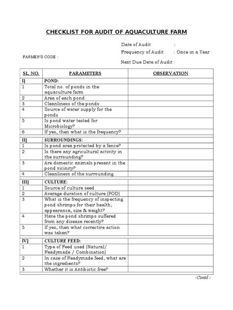 Checklist For Audit Of Aqua Farm Pdf Groundwater Wetland