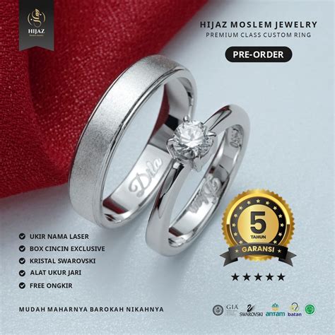 Jual Cincin Tunangan Emas Putih Premium Platidium Asli Sepasang