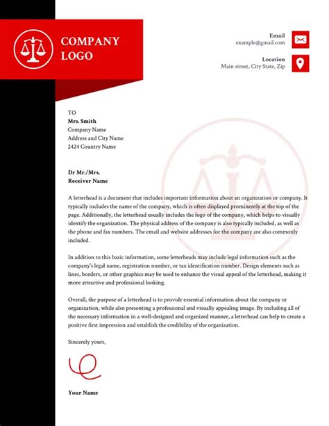 Black And Red Modern Law Firm Letterhead Template - Venngage