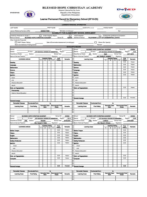 Sf 10 Blank Pdf Schools