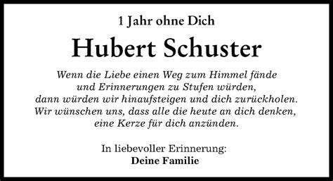 Traueranzeigen Von Hubert Schuster Augsburger Allgemeine Zeitung