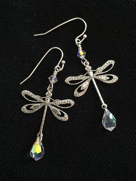 Dragonfly Earrings Swarovski Crystal Dragonfly Earrings Etsy