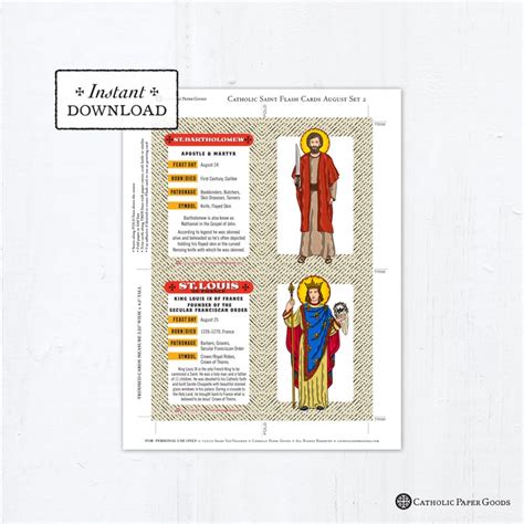 Catholic Saint Flash Cards August Set 2 Printable Plus Etsy