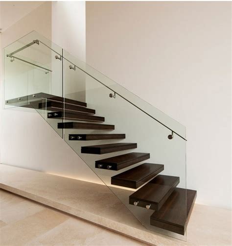 Straight Steel Wooden Modern Floating Staircase Prefab Steel Glass