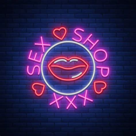 Sex Shop Logo Emblem In Neon Style Neon Effect Grocery Store