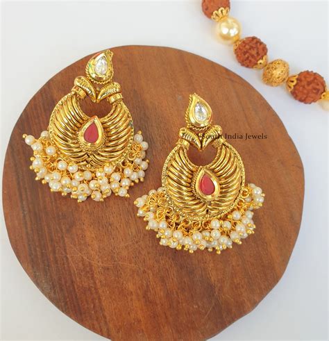 Beautiful Antique Finish Chandbali Earrings - South India Jewels