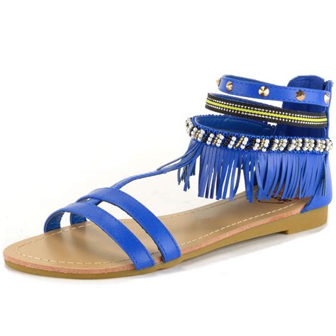 Alpine Swiss Womens Fringe Sandals Beaded Studded Strappy Gladiator