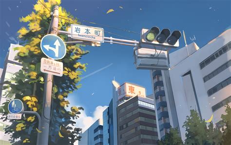 Download Building Sign Sky Traffic Light Anime Original Wallpaper By 幻想絵風