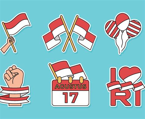 Indonesia Independence Day Sticker Set Vector Art Graphics