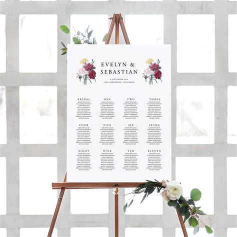 Editable Seating Chart Template Floral Wedding Seating Plan Boho Wedding Botanical Wedding Sign