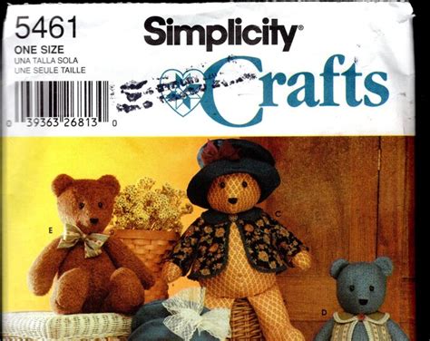 Simplicity 5461 Stuffed Teddy Bears In Two Sizes And Wearing The