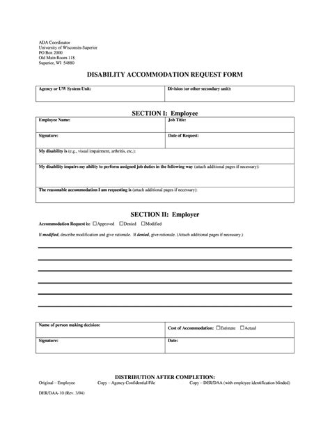 Fillable Online Uwsuper Ada Accommodation Request Form University