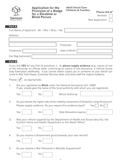 Blue Badge Application Form Printable Printable Forms Free Online