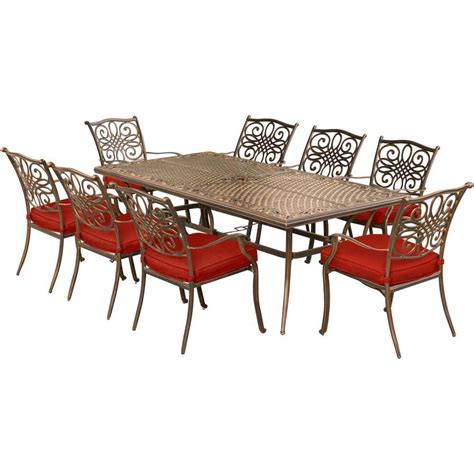 Cambridge Seasons 9 Piece Metal Outdoor Dining Set With Cushions And A 42 In X 84 In Table In