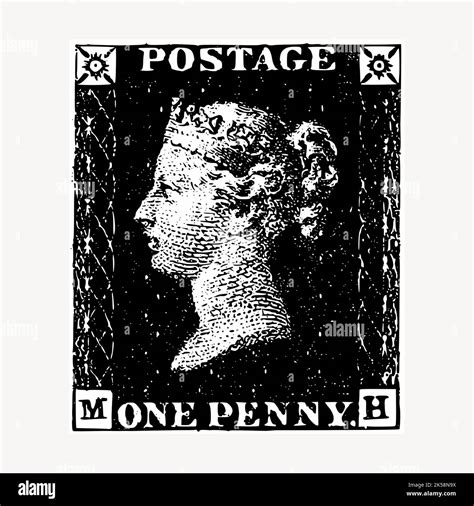 Penny Black Stamp Drawing Vintage Illustration Vector Stock Vector