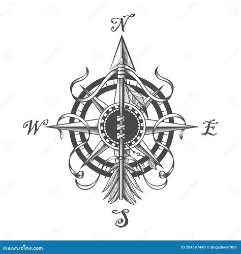 Navigation Compass And Indian Arrow Tattoo Stock Vector Illustration Of Cartography Marin