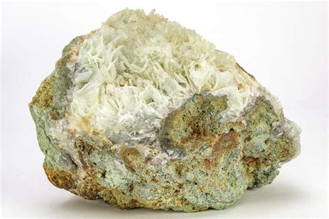 Green Bladed Prehnite Crystals With Quartz Morocco