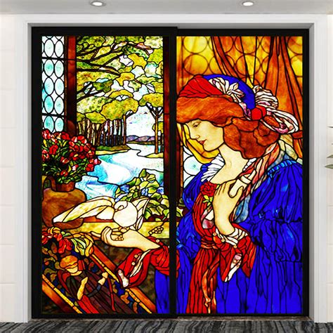 Custom Size Glass Window Film Static Cling Stained Glass Films Retro