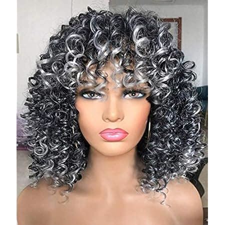 Amazon Prettiest Afro Curly Wigs With Bangs For Black Women Kinky