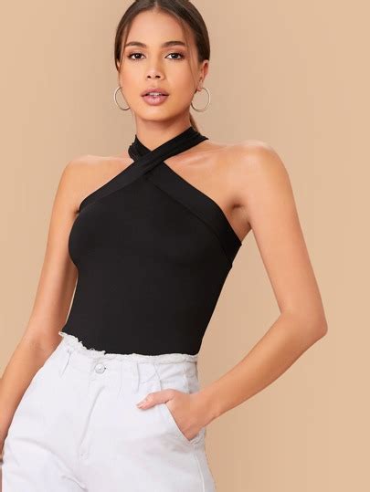 SHEIN BAE Form Fitting Crisscross Halter Top SHEIN USA