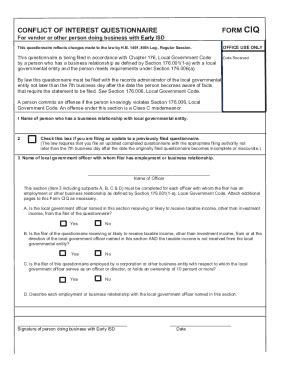 Fillable Online CONFLICT OF INTEREST QUESTIONNAIRE FORM CIQ For