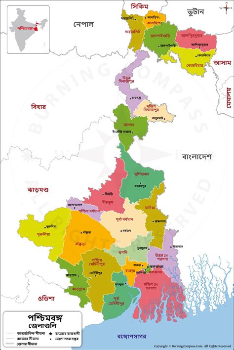 West Bengal Map In Bengali পশ্চিমবঙ্গের মানচিত্র বাংলায়