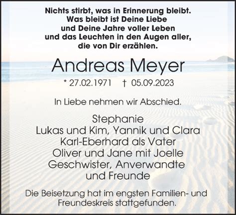 Traueranzeigen Von Andreas Meyer Trauer In Nrw De