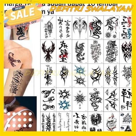 Jual 10 LEMBAR STICKER TATTOO TEMPORARY TATO TEMPORER PAKET HEMAT