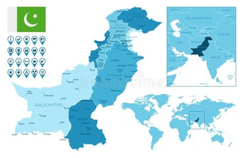 Pakist N Detallado Administrativo Mapa Azul Con La Bandera Del Pa S Y