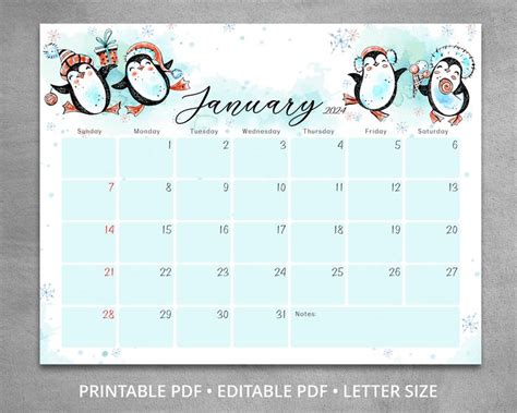 January 2024 Calendar Editable January Calendar With Funny Etsy En